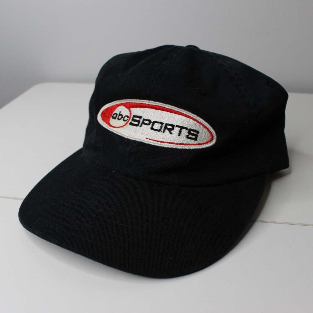 ABC Sports Canvas Black VTG Hat Cap Snapback 80s TV Television Basketball